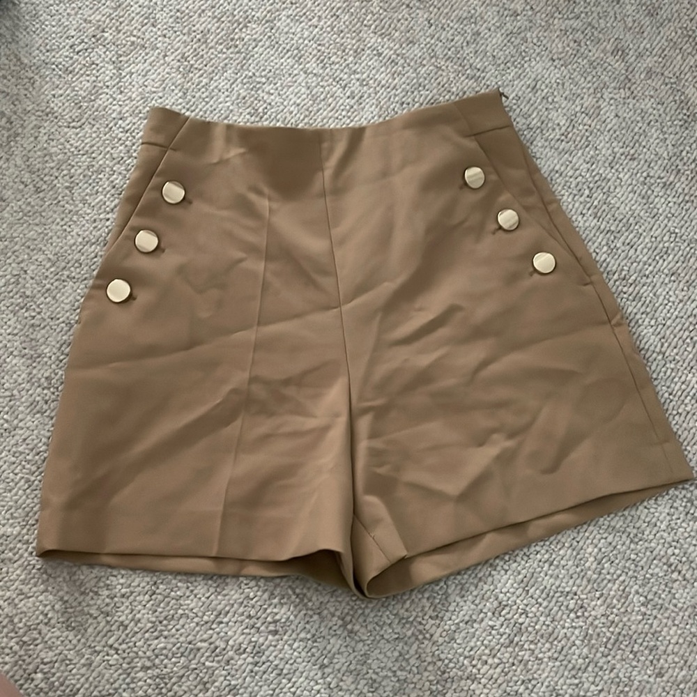 Zara High Waist Brown Shorts with Gold Accents